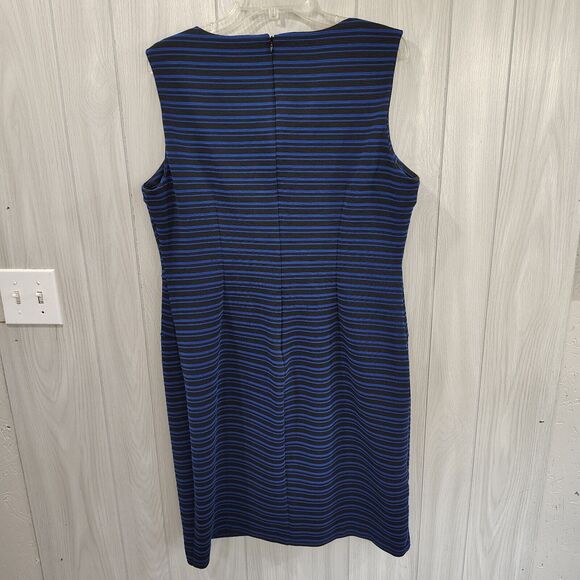 Dana Buchman Blue And Black Striped Sleeveless Sheath Dress Size 16 - Picture 4 of 11